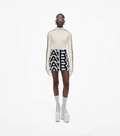Marc Jacobs The Flock Monogram Mini Skirt BLACK/IVORY -Fashion Store MJI 2F3RSK002K15 004 F8F8F8 1 1 ALT1