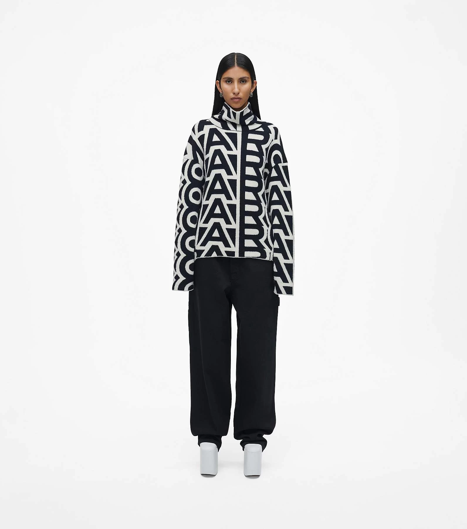 Marc Jacobs The Flock Monogram Funnel Sweater BLACK/IVORY 5 Marc Jacobs The Flock Monogram Funnel Sweater BLACK/IVORY - Image 3