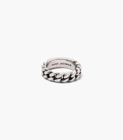Marc Jacobs The Barcode Monogram ID Chain Ring AGED SILVER -Fashion Store MJI 2S3JRN001J21 045 F8F8F8 1 1 ALT2