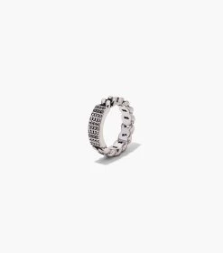 Marc Jacobs The Barcode Monogram ID Chain Ring AGED SILVER -Fashion Store MJI 2S3JRN001J21 045 F8F8F8 1 1 ALT3