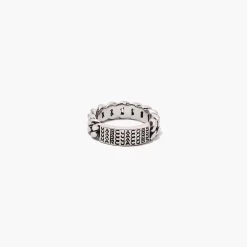 Marc Jacobs The Barcode Monogram ID Chain Ring AGED SILVER
