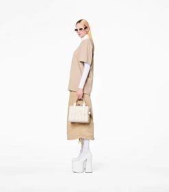 Marc Jacobs The Leather Small Tote Bag COTTON/SILVER -Fashion Store MJI H009L01SP21 140 F8F8F8 1 1 ALT3