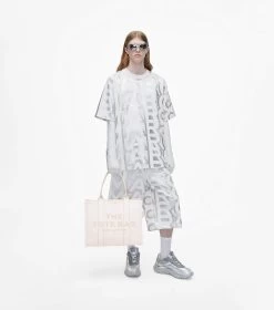 Marc Jacobs The Leather Large Tote Bag COTTON/SILVER -Fashion Store MJI H020L01FA21 140 F8F8F8 1 1 ALT8