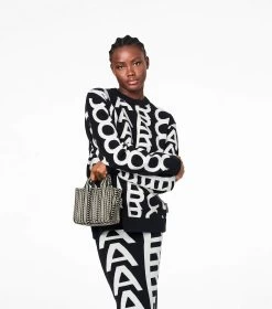 Marc Jacobs The Monogram Leather Mini Tote Bag BLACK/WHITE -Fashion Store MJI H052L03FA22 005 F8F8F8 1 1 ALT3